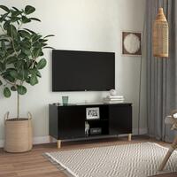 Tv-bord med massive træben 103,5x35x50 cm sort