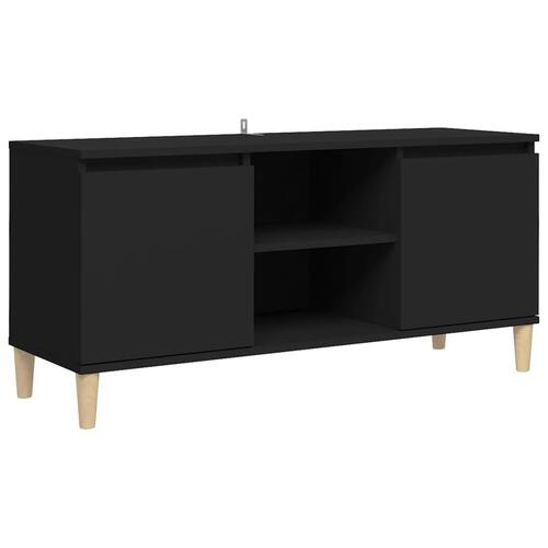 Tv-bord med massive træben 103,5x35x50 cm sort
