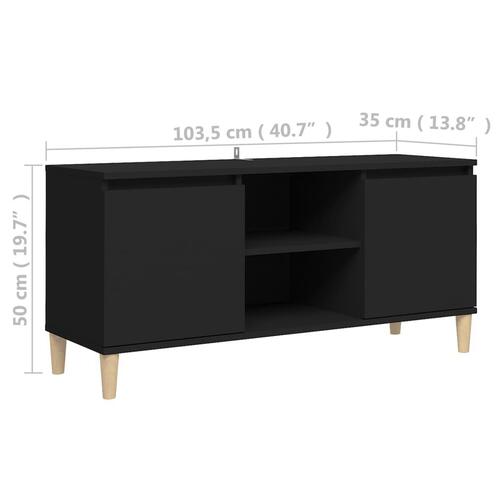 Tv-bord med massive træben 103,5x35x50 cm sort