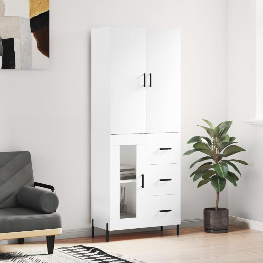 Højskab 69,5X34X180 Cm Konstrueret Træ Etræsfarve - Hvid / 1 glaslåge 3 skuffer