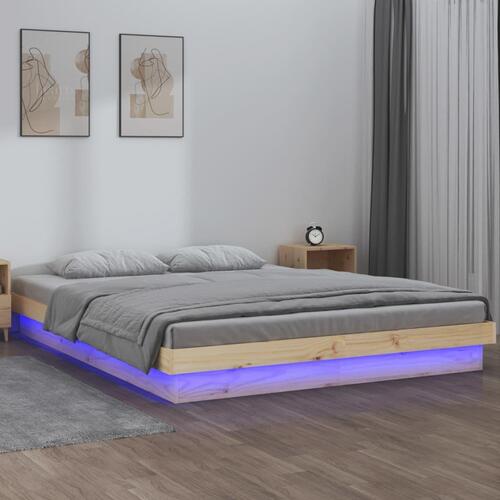 Sengeramme med LED-lys 160x200 cm massivt træ