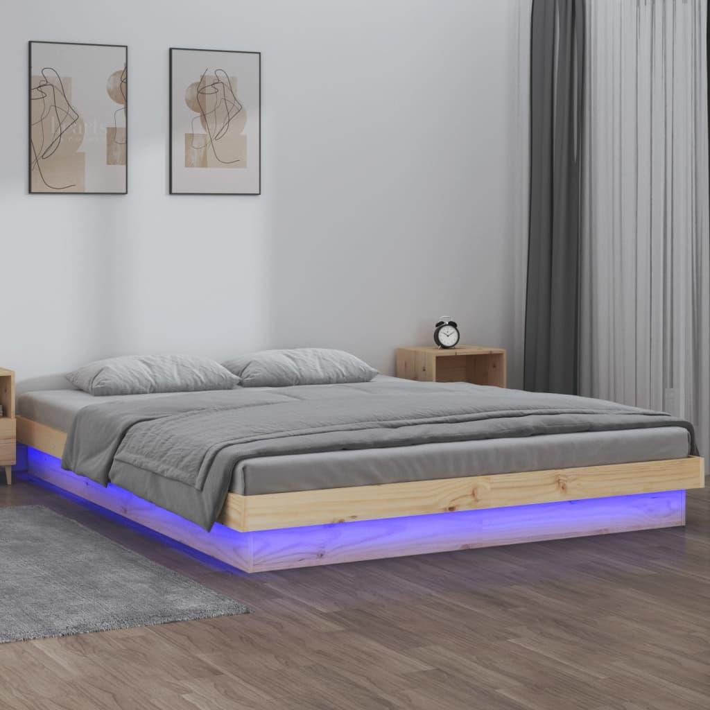 Sengeramme med LED-lys 160x200 cm massivt træ