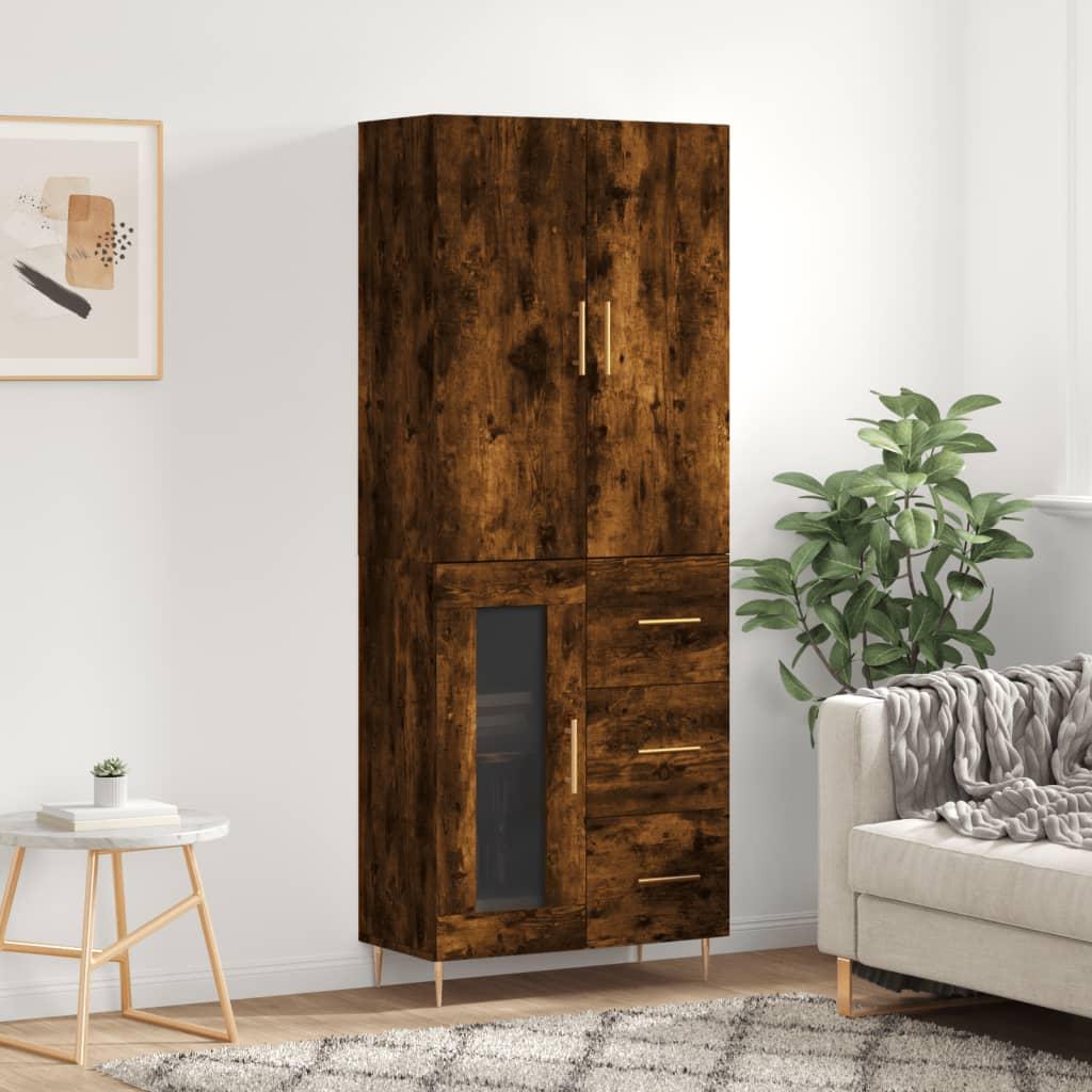 Højskab 69,5x34x180 cm konstrueret træ røget egetræsfarve