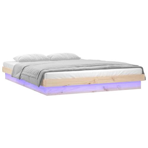 Sengeramme med LED-lys 160x200 cm massivt træ