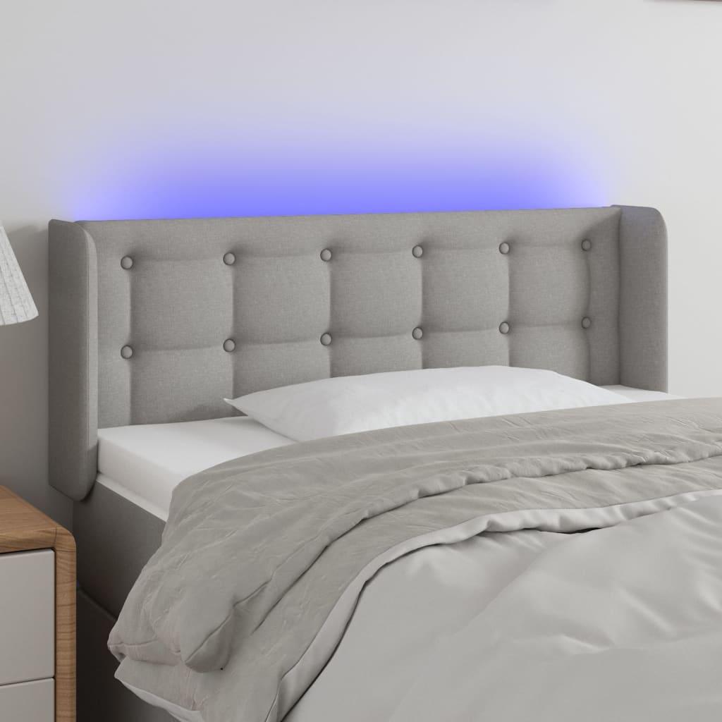 Sengegavl Med Led-Lys Stof - Lysegrå / 103 x 16 x 78/88 cm
