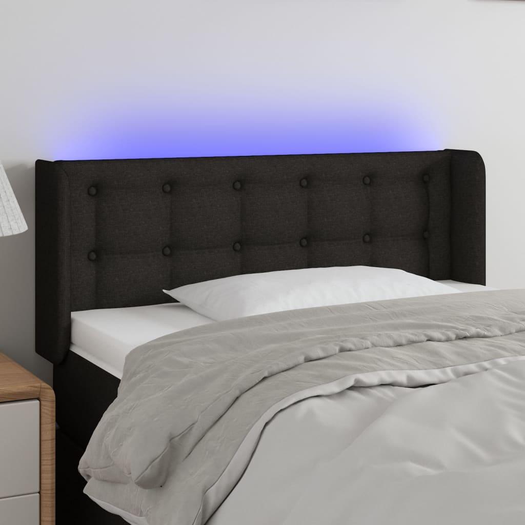 Sengegavl Med Led-Lys Stof - Sort / 103 x 16 x 78/88 cm