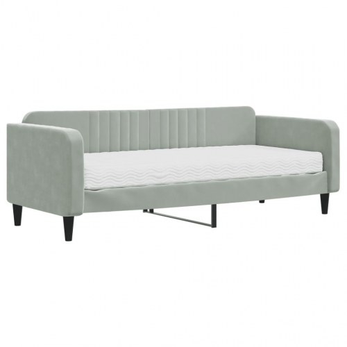 Daybed med madras 90x200 cm velour lysegrå