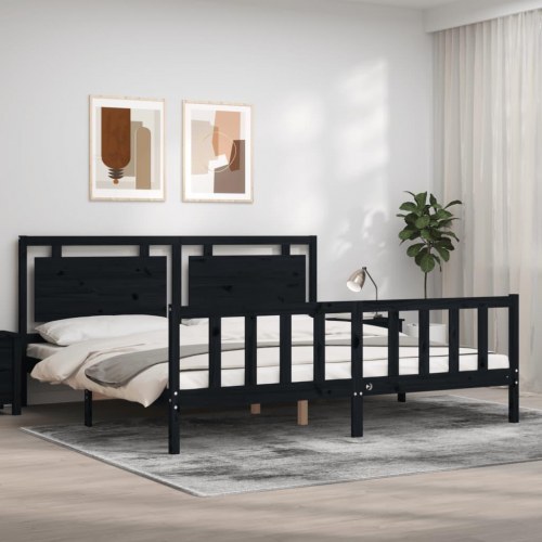 Sengeramme med sengegavl 180x200 cm massivt træ sort