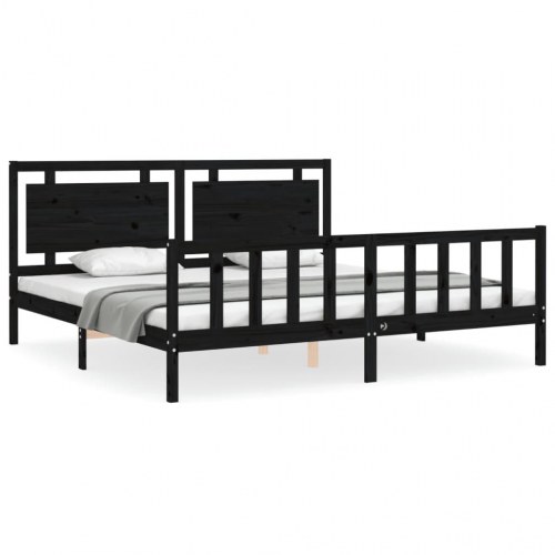 Sengeramme med sengegavl 180x200 cm massivt træ sort