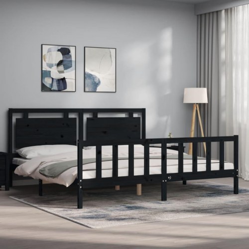 Sengeramme med sengegavl 180x200 cm massivt træ sort
