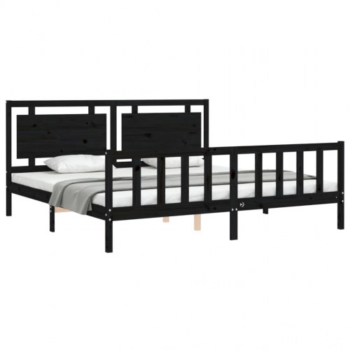 Sengeramme med sengegavl 180x200 cm massivt træ sort