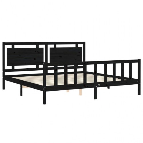 Sengeramme med sengegavl 180x200 cm massivt træ sort