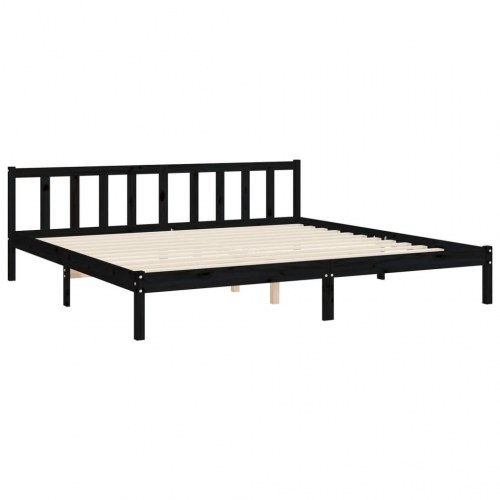 Sengeramme med sengegavl 180x200 cm massivt træ sort