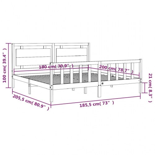Sengeramme med sengegavl 180x200 cm massivt træ sort