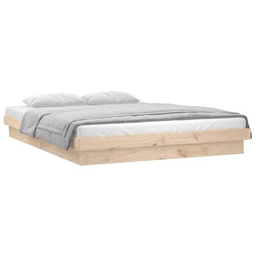 Sengeramme med LED-lys 140x190 cm massivt træ