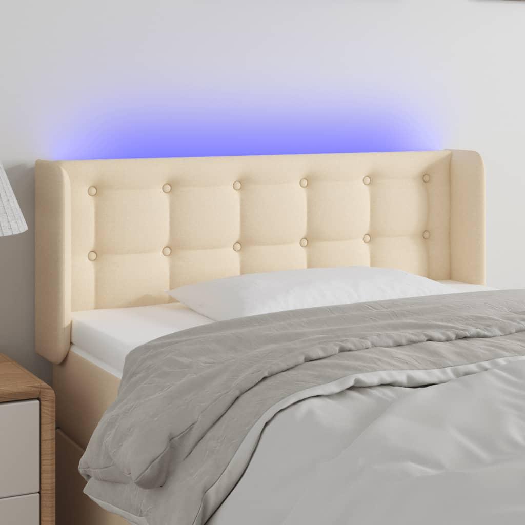 Sengegavl med LED-lys 103×16×78/88 cm - stof, cremefarvet