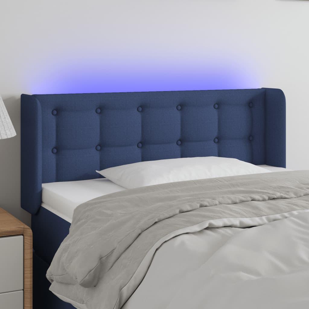 Sengegavl Med Led-Lys Stof - Blå / 103 x 16 x 78/88 cm