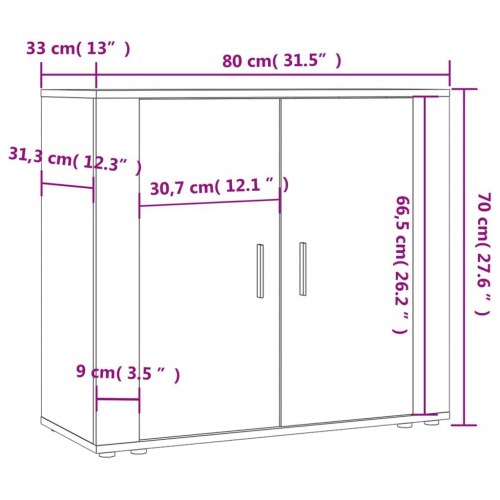 Skænk 80 x 33 x 70 cm i konstrueret træ - grå sonoma-eg