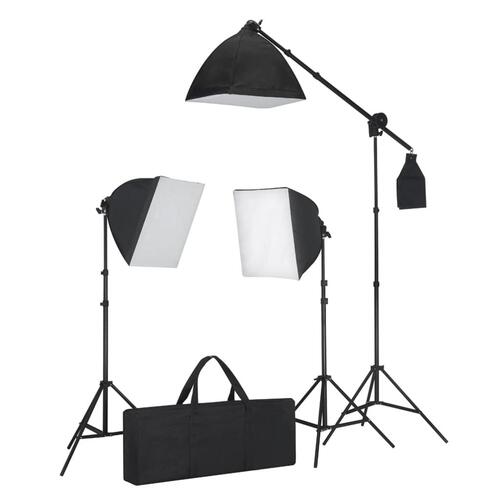 Fotostudiesæt med softbox-lys, baggrunde og en reflektor