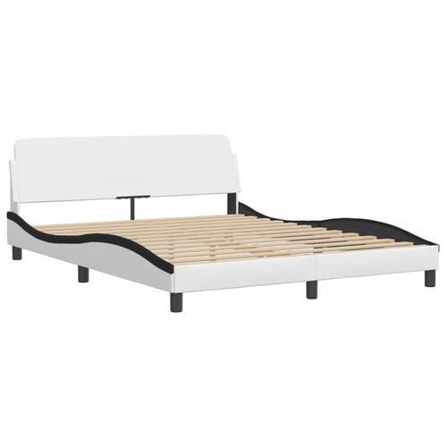 Sengestel med LED-lys 160x200 cm kunstlæder hvid og sort