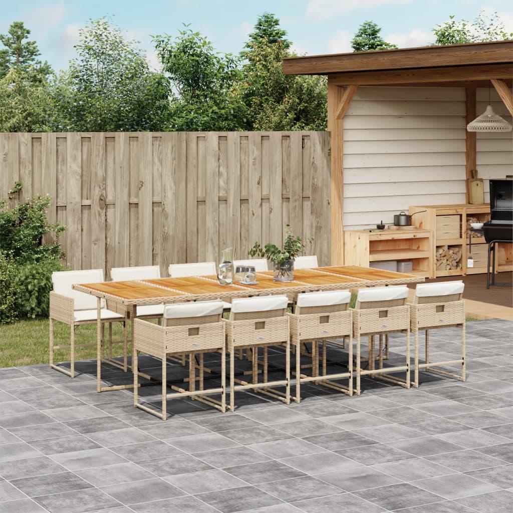 Spisebordssæt Til Haven 11 Dele Med Hynder Polyrattan Sort - 10 / Beige / træ