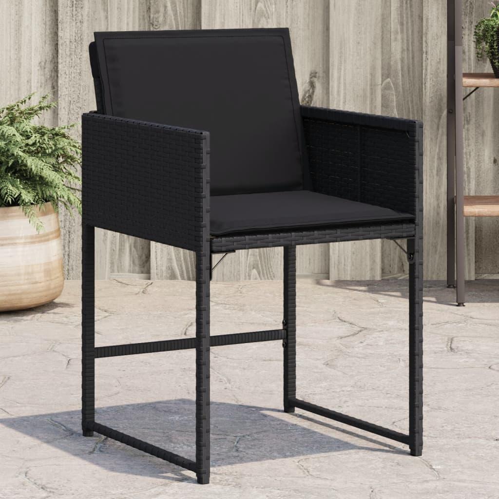Havestole med hynder - 4 stk. polyrattan, sort