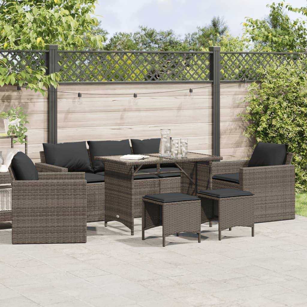 Sofasæt Til Haven 6 Dele Med Hynder Polyrattan - Grå / Glas