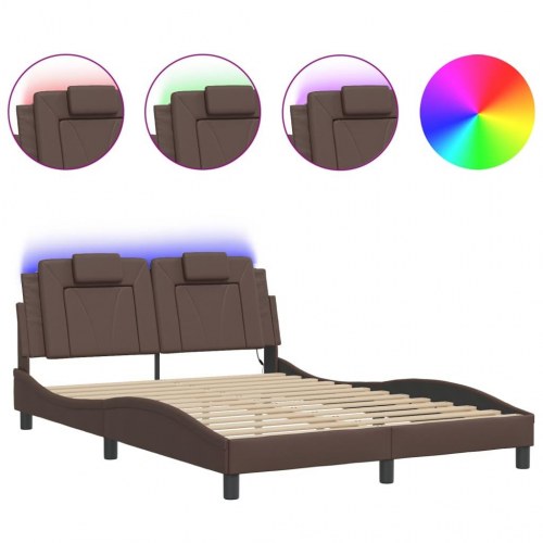 Sengeramme Viana med LED uden madras - brun, 140 x 190 cm