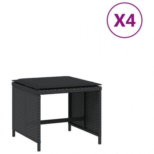 Haveskammel med hynder 4 stk. 40x40x35 cm polyrattan sort