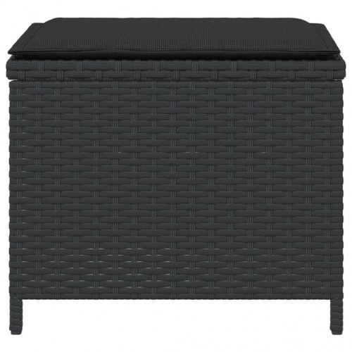 Haveskammel med hynder 4 stk. 40x40x35 cm polyrattan sort