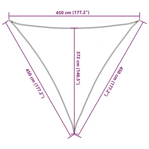 Solsejl 4,5 × 4,5 × 4,5 m - sandfarvet trekant i polyester