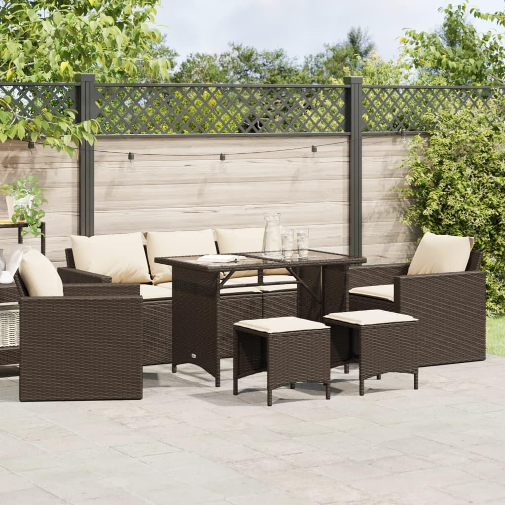 Sofasæt Til Haven 6 Dele Med Hynder Polyrattan - Brun / Glas