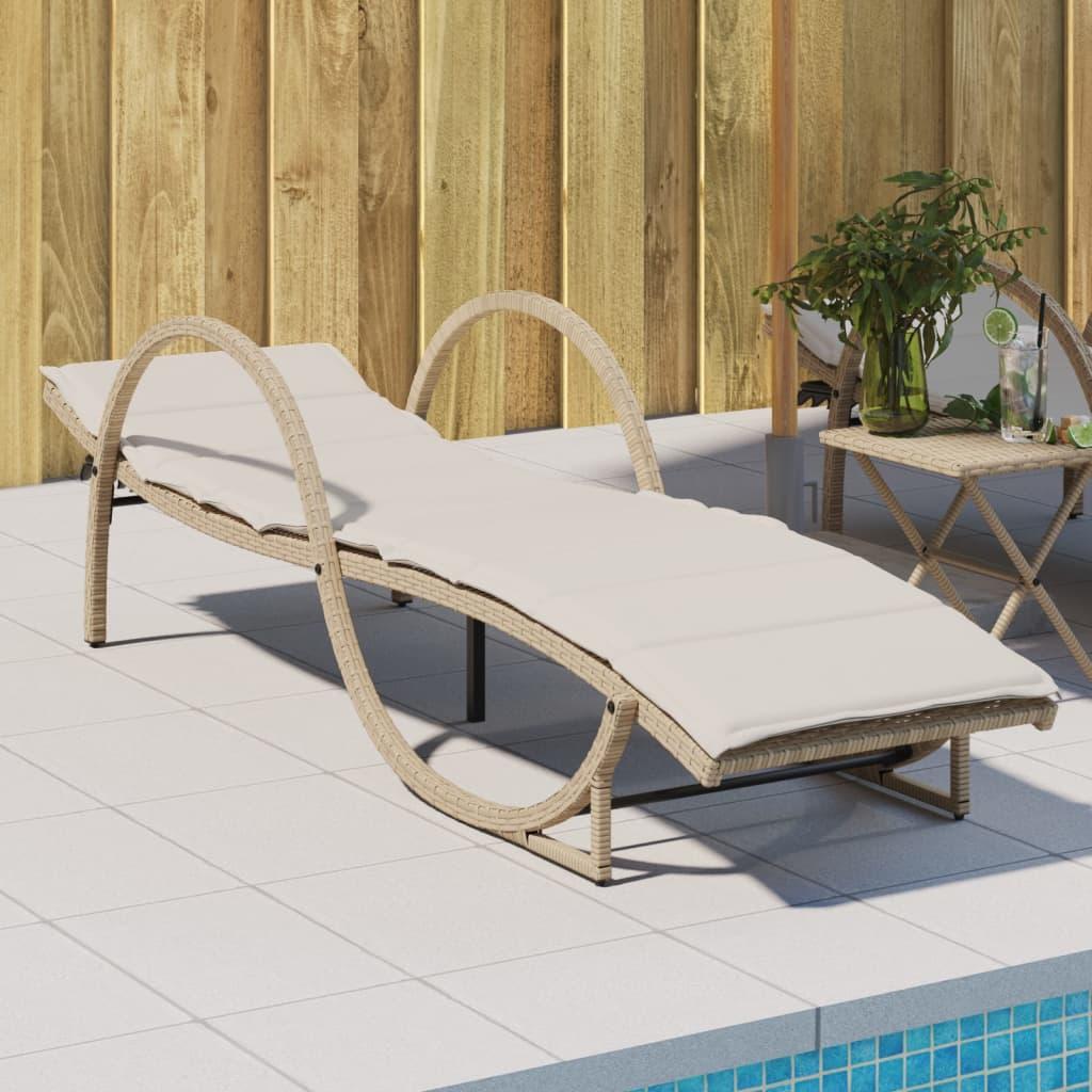 Liggestol med hynde 60x199x42 cm polyrattan beige billede