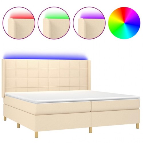 Kontinentalseng med LED-lys 200×200 cm - stof, cremefarvet