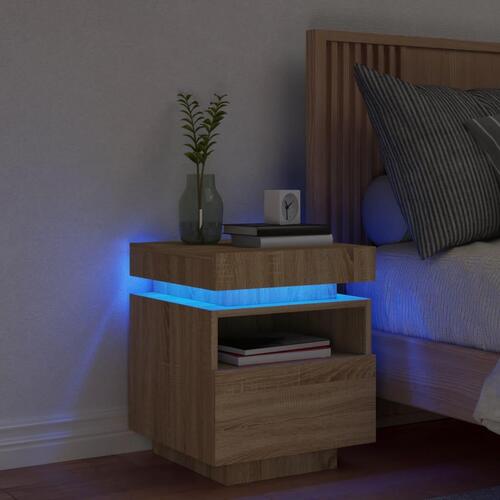 Sengebord med LED-lys 40x39x48,5 cm sonoma-eg