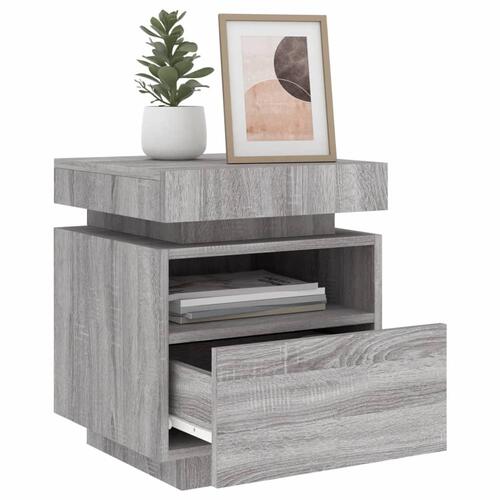 Sengeborde 2 stk. med LED-lys 40x39x48,5 cm grå sonoma-eg
