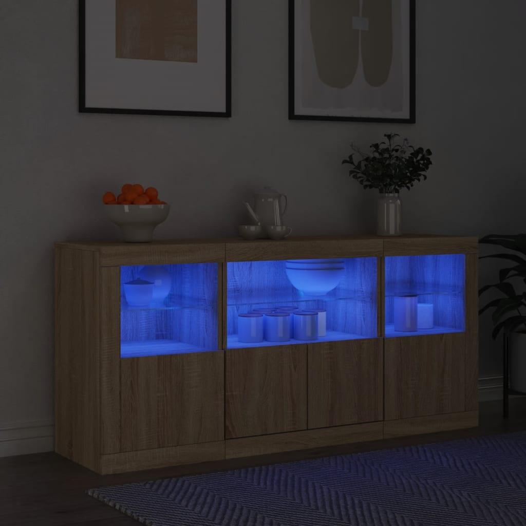 Skænk med LED-lys 142,5x37x67 cm sonoma-eg billede