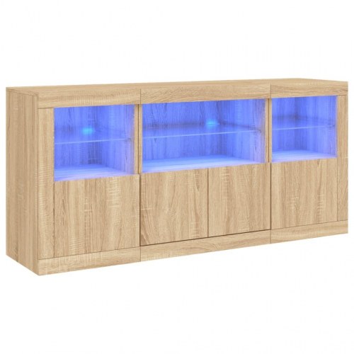 Skænk med LED-lys 142,5×37×67 cm - sonoma-eg