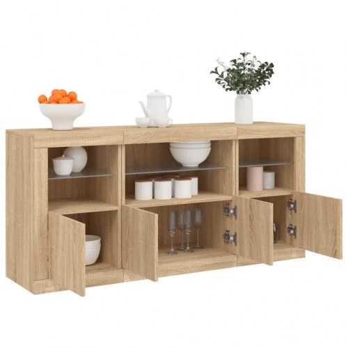 Skænk med LED-lys 142,5×37×67 cm - sonoma-eg