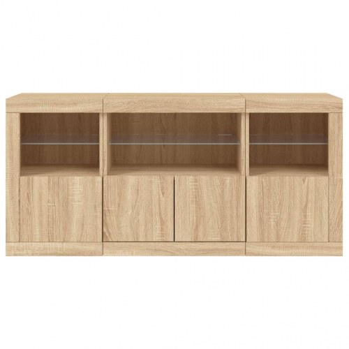 Skænk med LED-lys 142,5×37×67 cm - sonoma-eg
