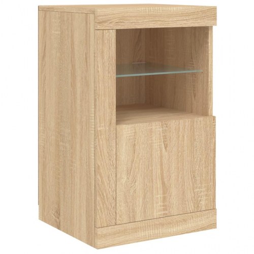 Skænk med LED-lys 142,5×37×67 cm - sonoma-eg