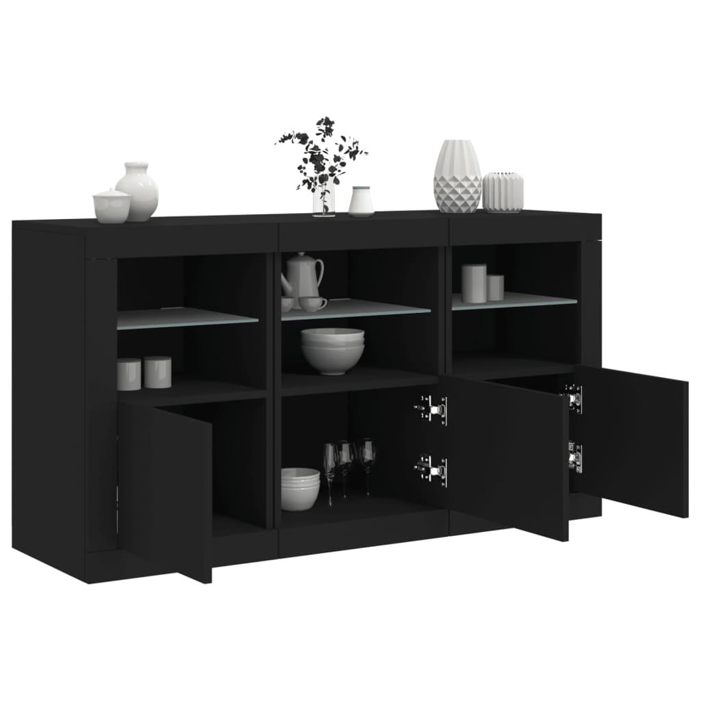 Skænk med LED-lys 123x37x67 cm sort