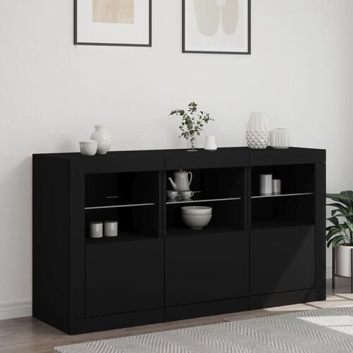 Skænk med LED-lys 123x37x67 cm sort