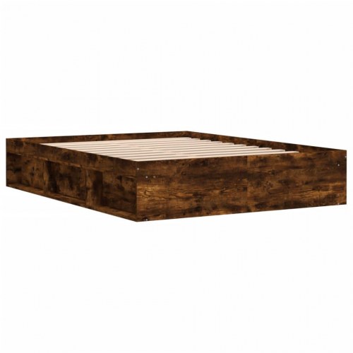 Sengeramme 140x190 cm - røget egetræsfarve med opbevaring