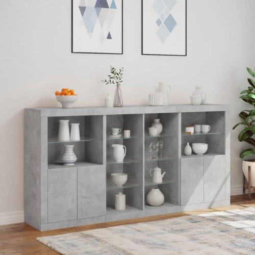 Skænk med LED-lys 202×37×100 cm - betongrå