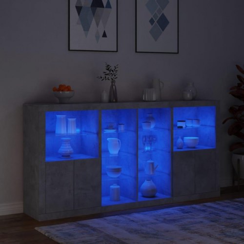 Skænk med LED-lys 202×37×100 cm - betongrå