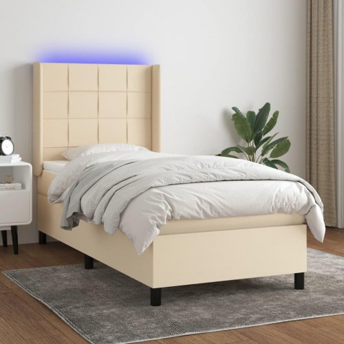 Kontinentalseng med LED-lys 100x200 cm - stof, cremefarvet