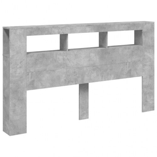 Sengegavl med LED-lys 180 × 18,5 × 103,5 cm - betongrå, konstrueret træ