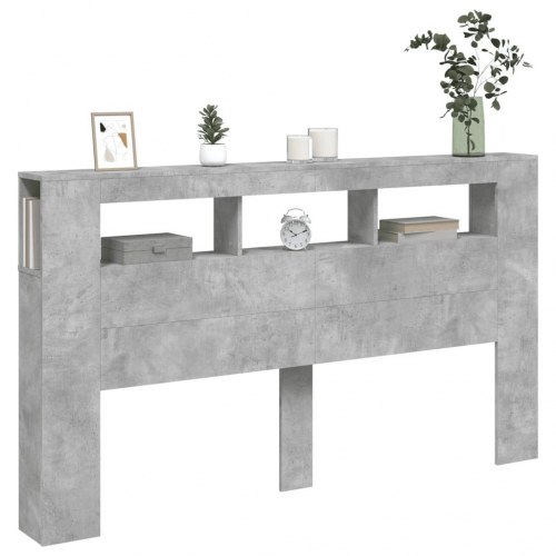 Sengegavl med LED-lys 180 × 18,5 × 103,5 cm - betongrå, konstrueret træ