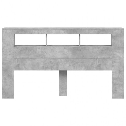 Sengegavl med LED-lys 180 × 18,5 × 103,5 cm - betongrå, konstrueret træ